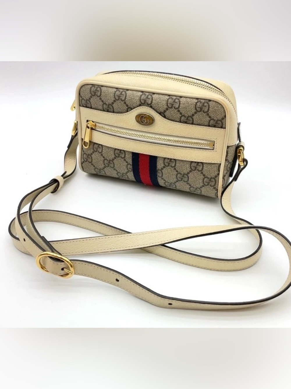 Gucci Ophidia GG Supreme Sherry Line Gray White Mini ShoulderBag - Picture 3 of 16